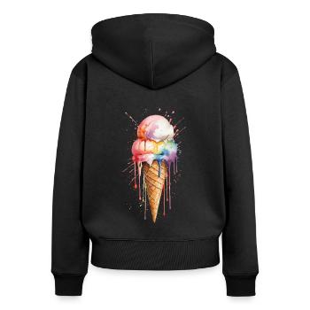 Cornet de crème glacée arc-en-ciel - Gâterie colorée - Sweat à capuche zippé Premium bio Femme - noir - Dos - Julia (174cm)