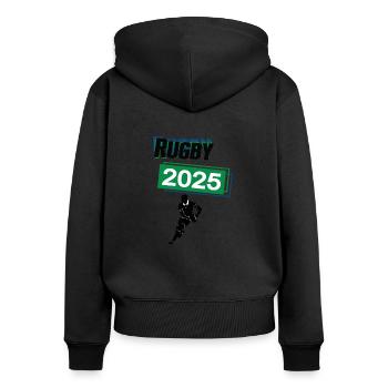 Rugby Spieler Team Turnier Mannschaft in 2025 - Frauen Premium Bio Zip Hoodie - Schwarz - Hinten - Julia (174cm)