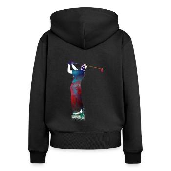 #golf #sport sportive des joueurs de golf - Sweat à capuche zippé Premium bio Femme - noir - Dos - Julia (174cm)