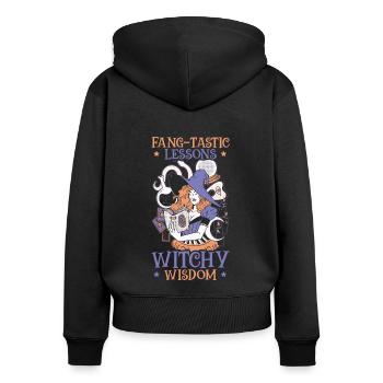 Fang-tastische Lektionen Hexenweisheit Halloween - Frauen Premium Bio Zip Hoodie - Schwarz - Hinten - Julia (174cm)