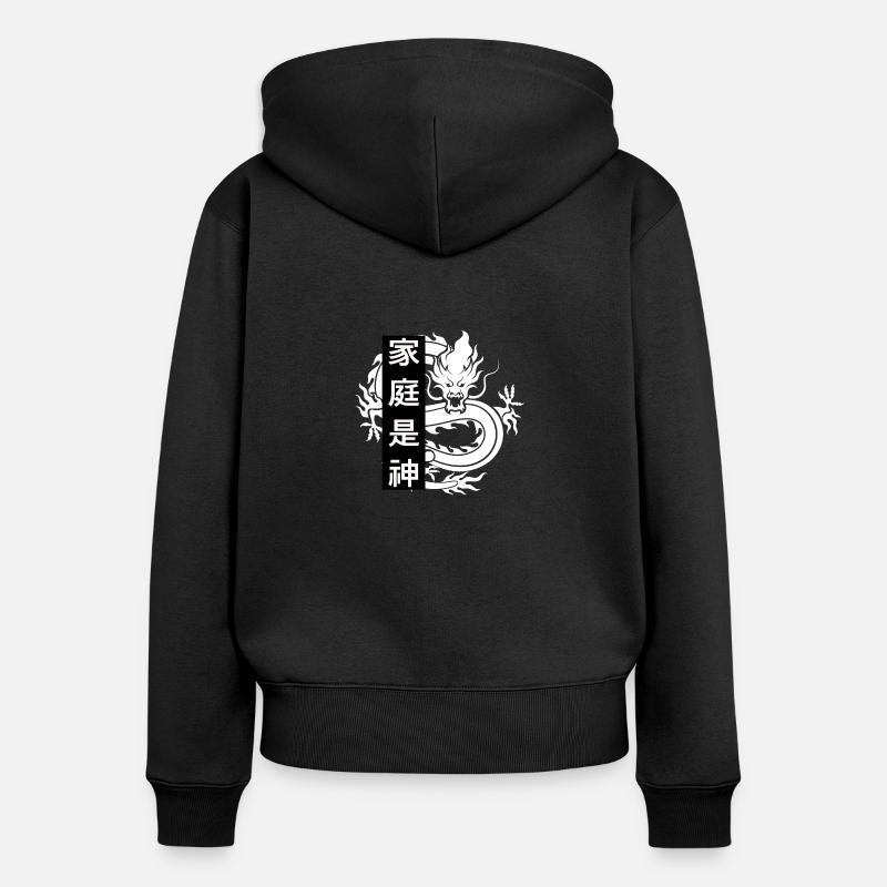 Caractères chinois - dragon blanc - Sweat à capuche zippé Premium bio Femme - noir