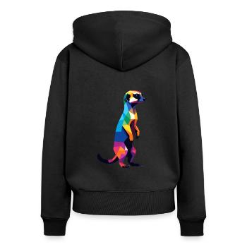 Erdmännchen in großen Pixeln Cool, Savannah Bunt - Frauen Premium Bio Zip Hoodie - Schwarz - Hinten - Julia (174cm)