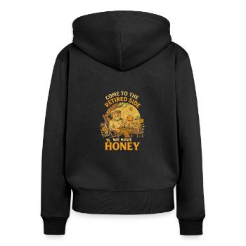 Komm auf die Rentnerseite Wir haben Honig - Frauen Premium Bio Zip Hoodie - Schwarz - Hinten - Julia (174cm)