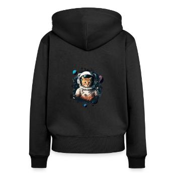Astronaut Katze - Frauen Premium Bio Zip Hoodie - Schwarz - Hinten - Julia (174cm)