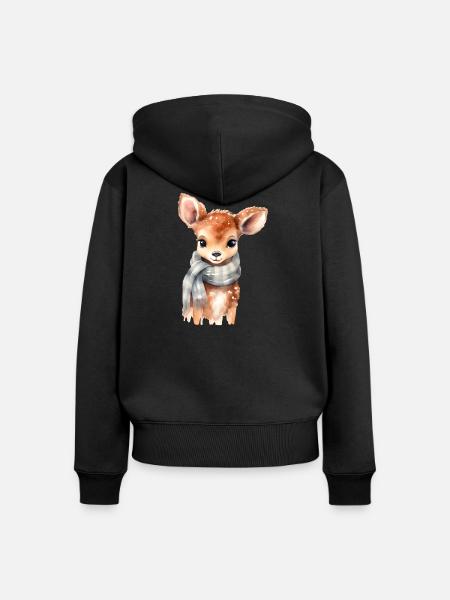 Zartes Rehkitz mit Schal - Frauen Premium Bio Zip Hoodie - Schwarz