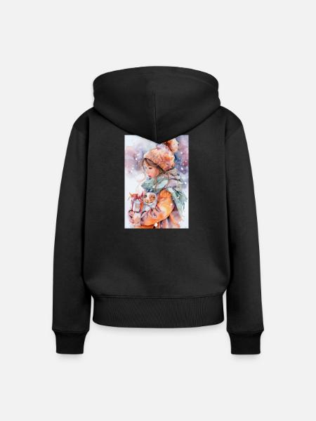 Aquarell Winterlaune - Frauen Premium Bio Zip Hoodie - Schwarz