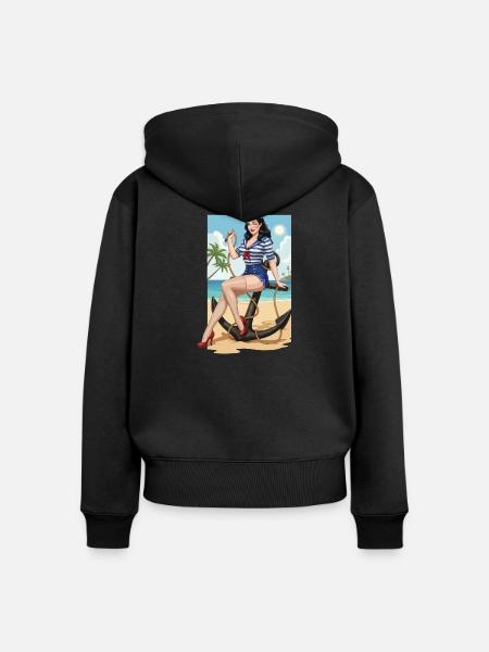 Strandsegler-Pinup - Frauen Premium Bio Zip Hoodie - Schwarz