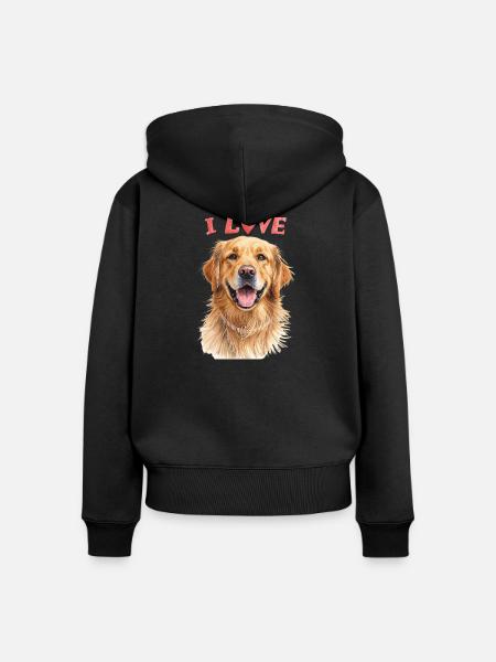 I Love Golden Retriever - Frauen Premium Bio Zip Hoodie - Schwarz