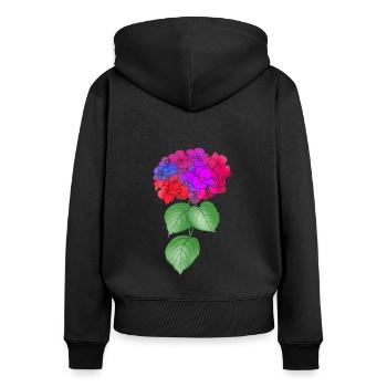 hortensia, plante, fleur, coloré, printemps, nature - Sweat à capuche zippé Premium bio Femme - noir - Dos - Julia (174cm)