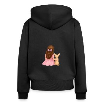 Kleines brünettes Mädchen mit Chihuah - Frauen Premium Bio Zip Hoodie - Schwarz - Hinten - Julia (174cm)