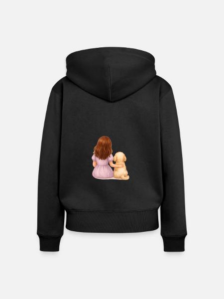 Kleines Mädchen mit Hund - Frauen Premium Bio Zip Hoodie - Schwarz