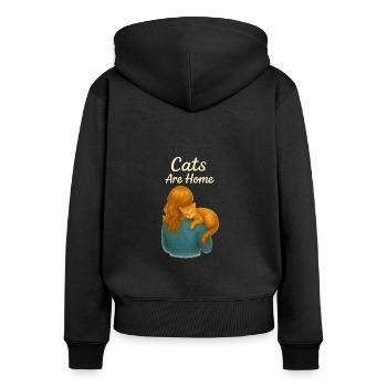Cats Are Home – Security with a cat - Women's Premium Organic Zip Hoodie - black - Back - Julia (174cm)