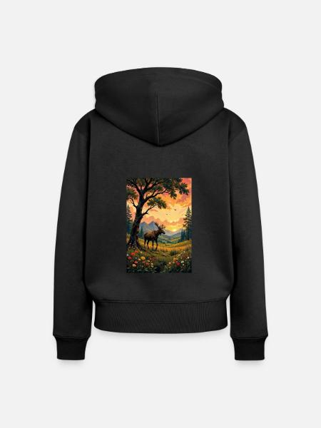 Bilderlandschaft mit Elch. - Frauen Premium Bio Zip Hoodie - Schwarz