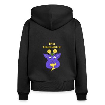 Ideenmonster - Frauen Premium Bio Zip Hoodie - Schwarz - Hinten - Julia (174cm)