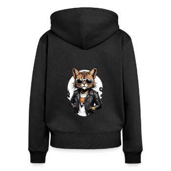 Cat Rocker Cat HardRock Gift - Sweat à capuche zippé Premium bio Femme - noir - Dos - Julia (174cm)