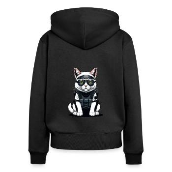 Chat Airsoft Chat Chat Jouant Airsoft Cadeau Militaire - Sweat à capuche zippé Premium bio Femme - noir - Dos - Julia (174cm)
