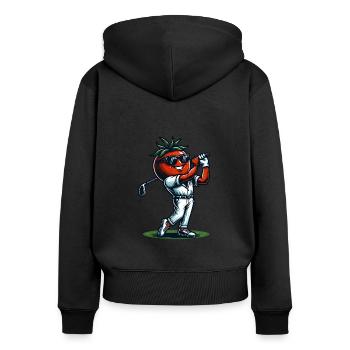 Swinging Tomato : Drôle de tomate de golf avec du style - Sweat à capuche zippé Premium bio Femme - noir - Dos - Julia (174cm)