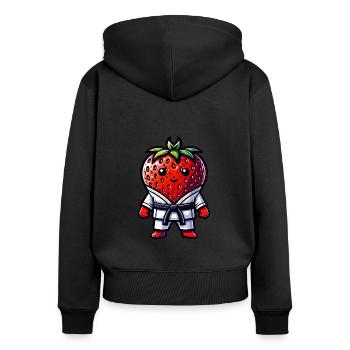 Karatéka aux fraises : Force et plaisir combinés - Sweat à capuche zippé Premium bio Femme - noir - Dos - Julia (174cm)