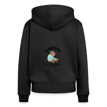 Le paresseux est mon animal spirituel - Sweat à capuche zippé Premium bio Femme - noir - Dos - Julia (174cm)