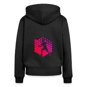 Federball Badmintonspieler Damen Squash Badminton - Frauen Premium Bio Zip Hoodie - Schwarz - Hinten - Julia (174cm)
