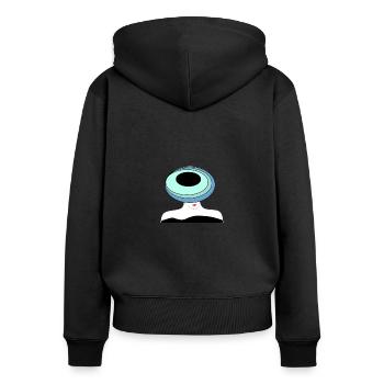 Dame Mode - Frauen Premium Bio Zip Hoodie - Schwarz - Hinten - Julia (174cm)