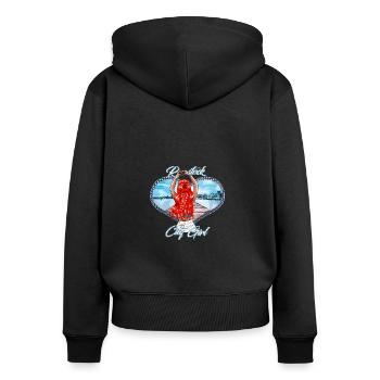 Rostock City Girl mit roten Haaren - Frauen Premium Bio Zip Hoodie - Schwarz - Hinten - Julia (174cm)