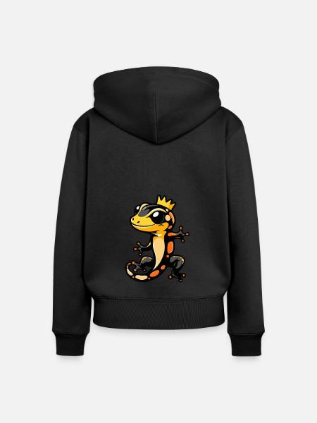 Echse Comic Krone - Frauen Premium Bio Zip Hoodie - Schwarz