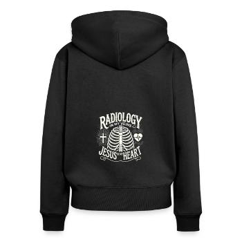 Radiologie in meinen Venen Jesus in meinem Herzen - Frauen Premium Bio Zip Hoodie - Schwarz - Hinten - Julia (174cm)