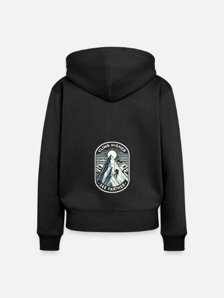 Höher klettern, weiter sehen - Frauen Premium Bio Zip Hoodie - Schwarz