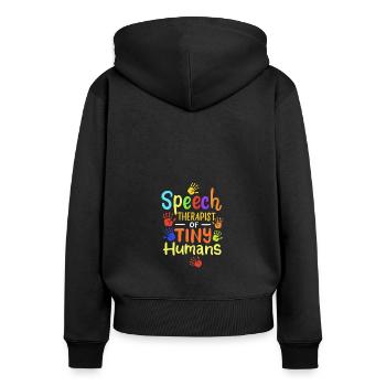 Sprachtherapeutin für winzige Menschen - Frauen Premium Bio Zip Hoodie - Schwarz - Hinten - Julia (174cm)
