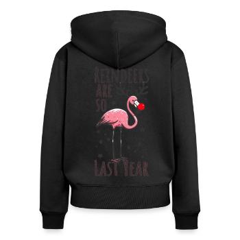 Flamant rose Noël dicton drôle - Sweat à capuche zippé Premium bio Femme - noir - Dos - Julia (174cm)