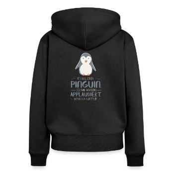 Pinguin - Frauen Premium Bio Zip Hoodie - Schwarz - Hinten - Julia (174cm)
