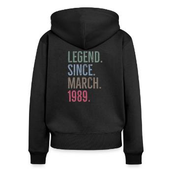 Legende seit März 1989 - Frauen Premium Bio Zip Hoodie - Schwarz - Hinten - Julia (174cm)