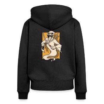 Tshirt Geist Katana - Frauen Premium Bio Zip Hoodie - Schwarz - Hinten - Julia (174cm)