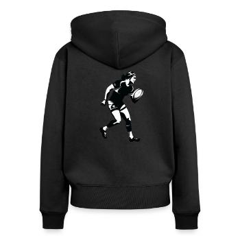 Marc, der Rugbyspieler - Frauen Premium Bio Zip Hoodie - Schwarz - Hinten - Julia (174cm)