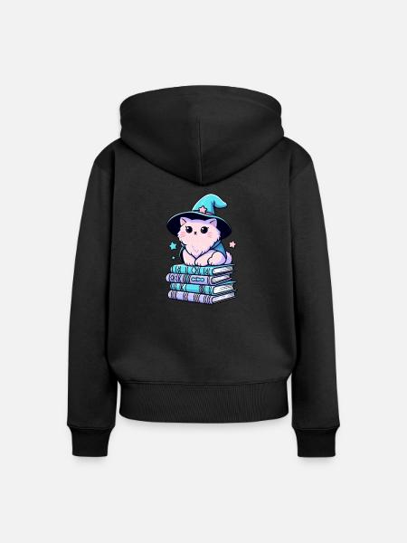 Magischer Kätzchen-Zauberer - Frauen Premium Bio Zip Hoodie - Schwarz