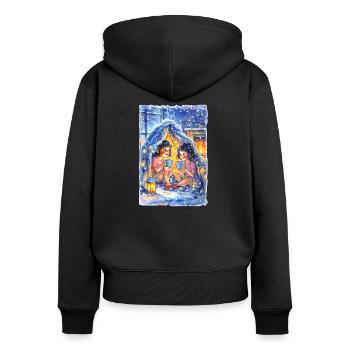 Bau einer Deckenfestung - Frauen Premium Bio Zip Hoodie - Schwarz - Hinten - Julia (174cm)