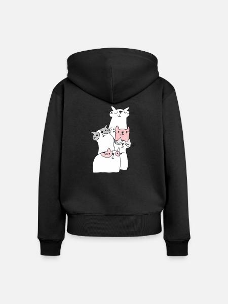 katzen treffen - Frauen Premium Bio Zip Hoodie - Schwarz