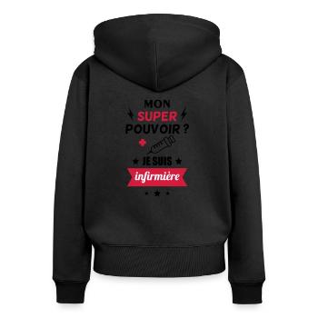 mon super pouvoir je suis infimière - Sweat à capuche zippé Premium bio Femme - noir - Dos - Julia (174cm)