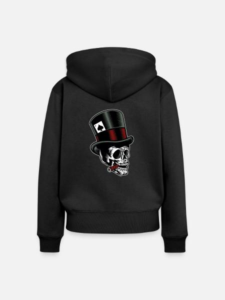 Totenkopf mit Zylinder - Frauen Premium Bio Zip Hoodie - Schwarz