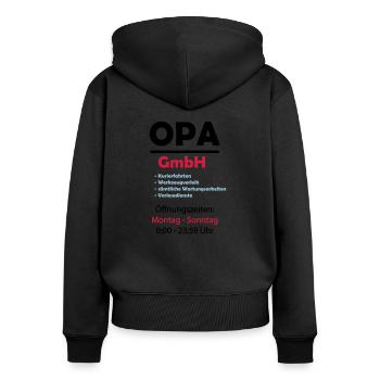 opa gmbh 02 - Frauen Premium Bio Zip Hoodie - Schwarz - Hinten - Julia (174cm)