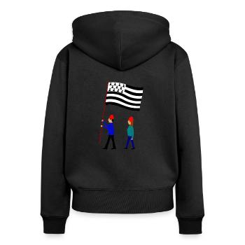 Bretons - Sweat à capuche zippé Premium bio Femme - noir - Dos - Julia (174cm)