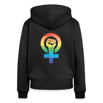 Féminis Poing Arc-en-ciel LGBT Gay Pride - Sweat à capuche zippé Premium bio Femme - noir - Dos - Julia (174cm)