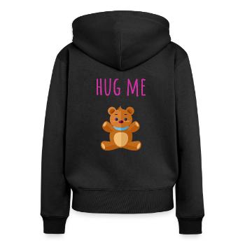 Hug Me! - Frauen Premium Bio Zip Hoodie - Schwarz - Hinten - Julia (174cm)