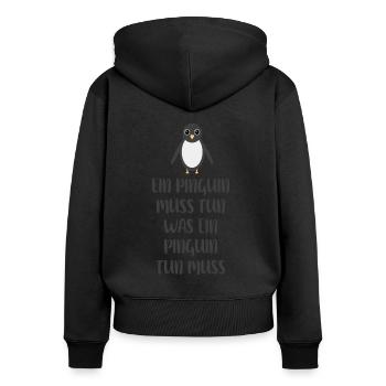 Pinguin - Frauen Premium Bio Zip Hoodie - Schwarz - Hinten - Julia (174cm)