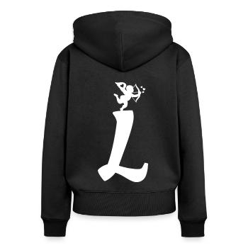 L - Sweat à capuche zippé Premium bio Femme - noir - Dos - Julia (174cm)