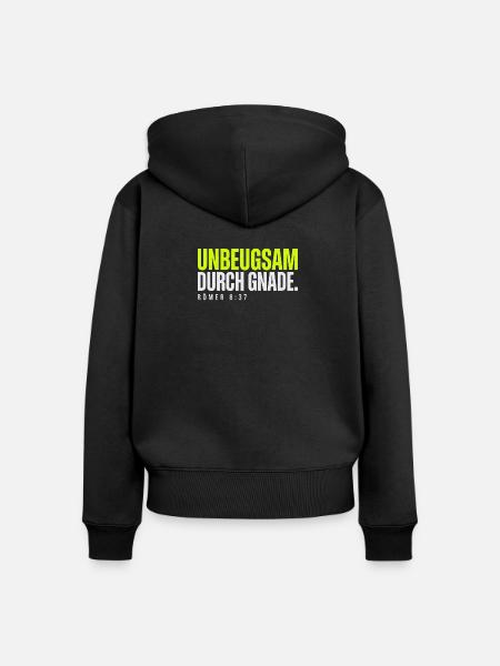 Unbeugsam durch Gnade – Römer 8,37 - Frauen Premium Bio Zip Hoodie - Schwarz