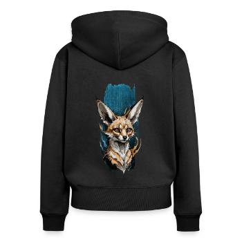 Wüsten-Sprite: Fennec Fox - Frauen Premium Bio Zip Hoodie - Schwarz - Hinten - Julia (174cm)