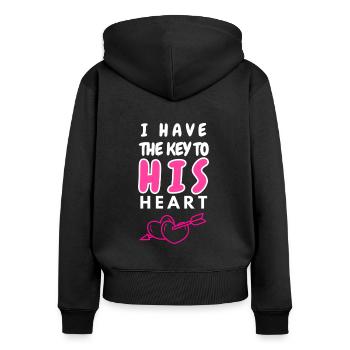 I have the key to his heart - Women's Premium Organic Zip Hoodie - black - Back - Julia (174cm)