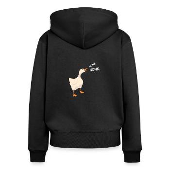 Honk Honk Goose - Frauen Premium Bio Zip Hoodie - Schwarz - Hinten - Julia (174cm)